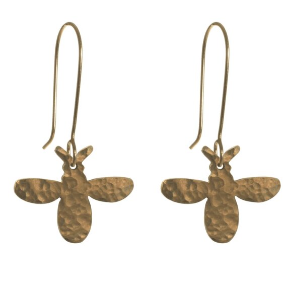 Handmade Hammered Bee Earrings - Picture 2 of 4